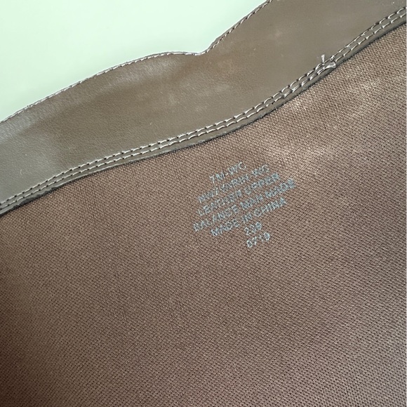 Nine West Sz 7 Varin Wide Calf Brown Leather Wood Wedge Knee High Boots - Picture 15 of 15